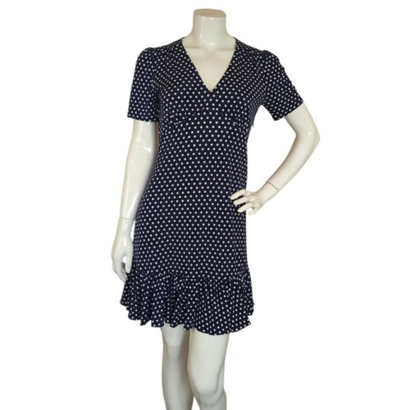 Michael Kors Navy Blue Polka-Dot A-Line Ruffle Dress SZ S - Picture 4 of 16